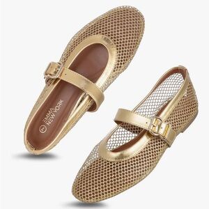 EMMA NEW YORK Mesh Ballet Flat Gold. Size 10.